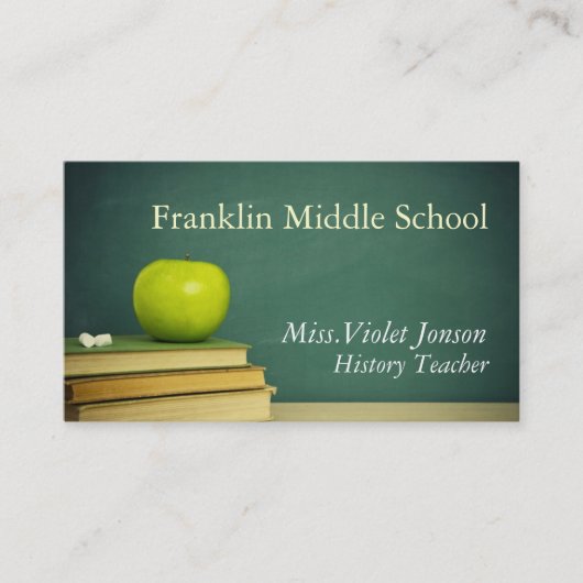 Carte De Visite Professeur d'école tableau craie pomme (Devant)
