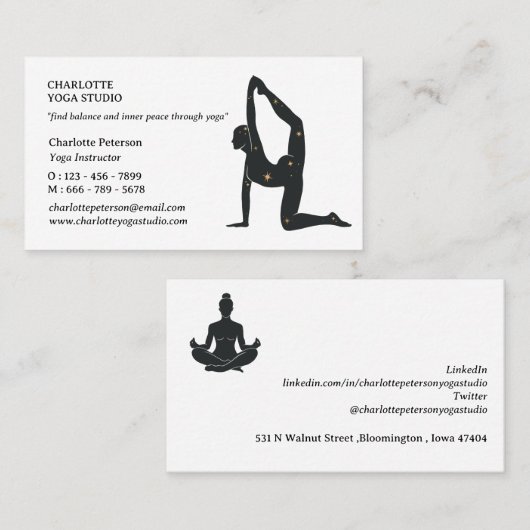 Carte De Visite Professeur d'instructeur de yoga unique et simple (Devant / Derrière)