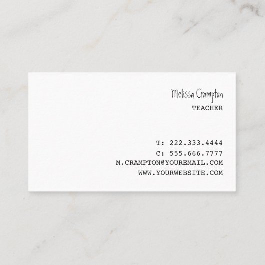 Carte De Visite Professeur | Enseignement à domicile Tutor (Dos)