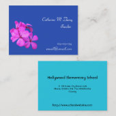 Carte De Visite professeur, fleurs roses (Devant / Derrière)