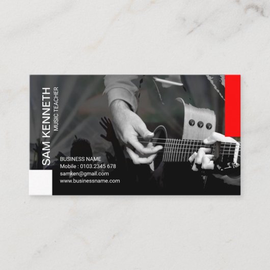Carte De Visite Professeur gris élégant de guitariste de concert (Devant)