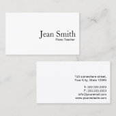 Carte De Visite Professeur minimaliste de piano blanc clair (Devant / Derrière)