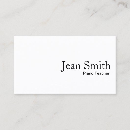 Carte De Visite Professeur minimaliste de piano blanc clair (Devant)