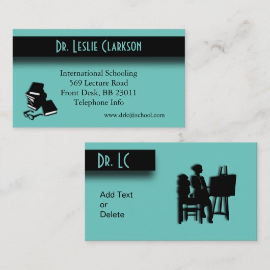 Carte De Visite Professeur / Professeur Accent Turquoise (Devant / Derrière)