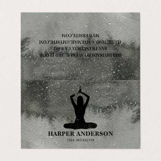 Carte De Visite Professeur professionnel de yoga noir en aquarelle (Extérieur déplié)