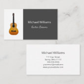 Carte De Visite Professeur Professionnel Guitare Musique Cours Gri (Devant / Derrière)