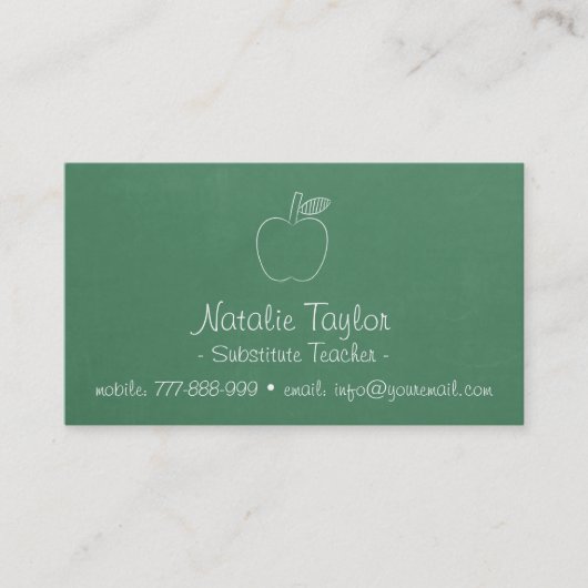 Carte De Visite Professeur Remplacant Tableau Vert Doodle Apple (Devant)