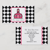 Carte De Visite Professeur rose à motifs de losanges d'école (Devant / Derrière)