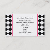 Carte De Visite Professeur rose à motifs de losanges d'école (Dos)