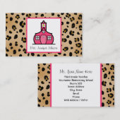 Carte De Visite Professeur rose d'école d'empreinte de léopard (Devant / Derrière)