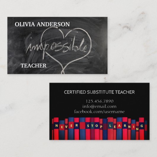 Carte De Visite Professeur | Tutor NE CESSE JAMAIS D'APPRENDRE (Devant / Derrière)