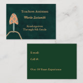 Carte De Visite Professeurs Assistant Vert foncé avec orange (Devant / Derrière)
