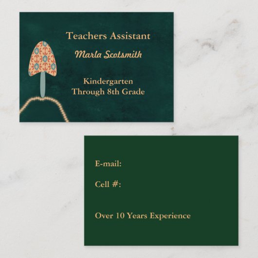 Carte De Visite Professeurs Assistant Vert foncé avec orange (Devant / Derrière)