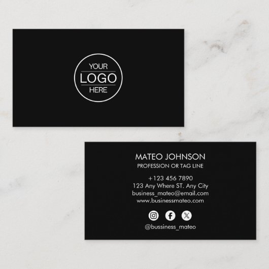 Carte De Visite Professional Black Add your logo (Devant / Derrière)