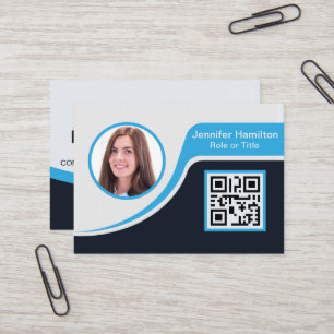 Carte De Visite Professional Black Blue ajoutez votre logo QR Code