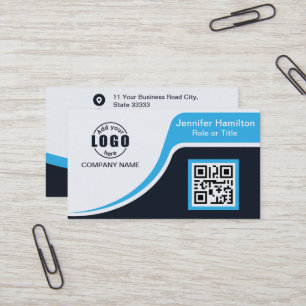 Carte De Visite Professional Black Blue ajoutez votre logo QR Code