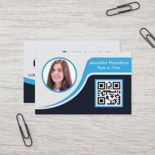 Carte De Visite Professional Black Blue ajoutez votre logo QR Code