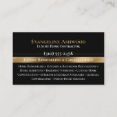 Carte De Visite Professional Black Gold Home Remodeling Contractor (Dos)