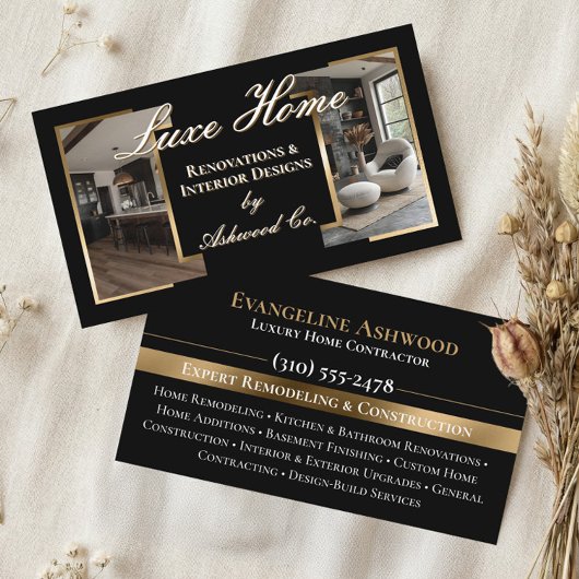 Carte De Visite Professional Black Gold Home Remodeling Contractor