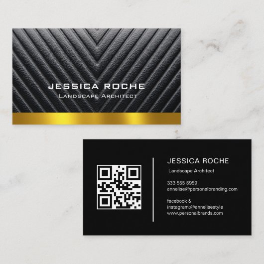 Carte De Visite Professional Black & Gold Landscape Architect QR (Devant / Derrière)