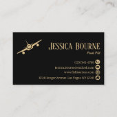 Carte De Visite Professional Black Gold Pilot Aviation Modern (Devant)
