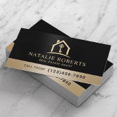 Carte De Visite Professional Black & Gold Real Estate Agent