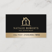 Carte De Visite Professional Black & Gold Real Estate Agent (Devant)