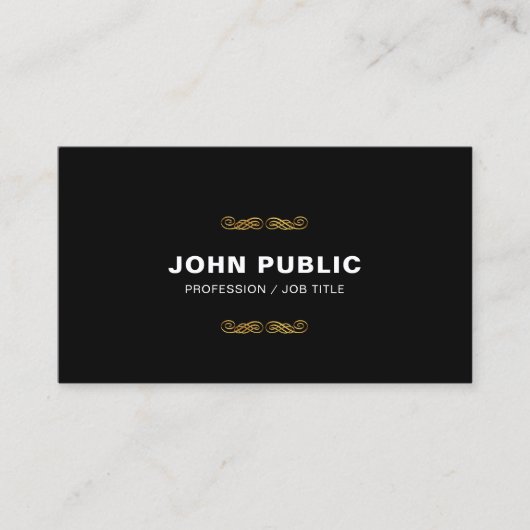 Carte De Visite Professional Black Gold Simple Chic Company (Devant)