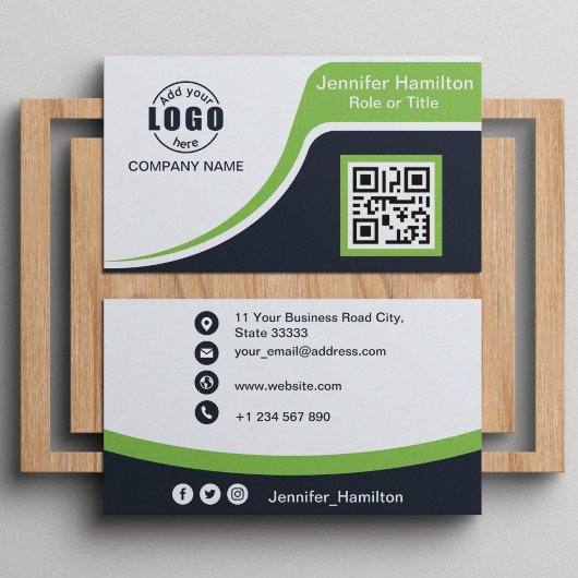 Carte De Visite Professional Black Green ajoutez votre logo QR Cod