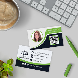 Carte De Visite Professional Black Green ajoutez votre logo QR Cod