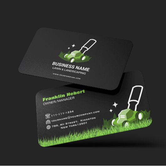 Carte De Visite Professional Black Green Lawn Care & Landscaping
