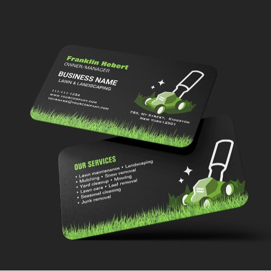 Carte De Visite Professional Black Green Lawn Care & Landscaping