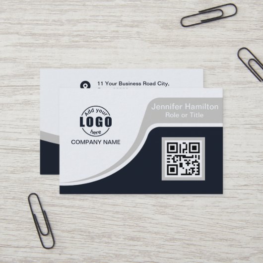Carte De Visite Professional Black Grey ajoutez votre logo QR Code (Devant/Arrière en situation)