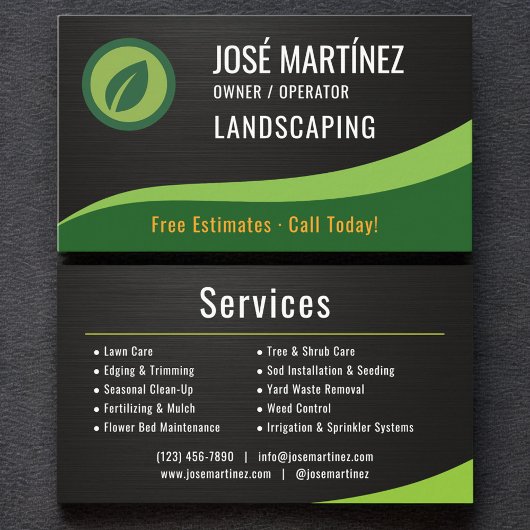 Carte De Visite Professional Black Metallic Landscaping Lawn Care