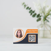 Carte De Visite Professional Black Orange ajoutez votre logo QR (Debout devant)