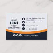 Carte De Visite Professional Black Orange ajoutez votre logo QR (Dos)