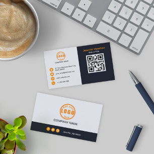 Carte De Visite Professional Black Orange ajoutez votre logo QR Co