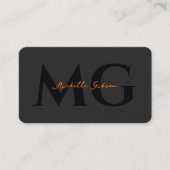 Carte De Visite Professional Black Orange Minimal Initials (Devant)