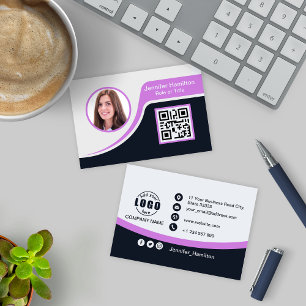 Carte De Visite Professional Black Purple ajoutez votre logo QR