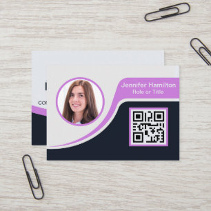 Carte De Visite Professional Black Purple ajoutez votre logo QR Bu