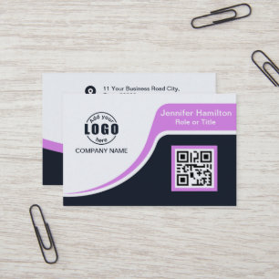 Carte De Visite Professional Black Purple ajoutez votre logo QR Co