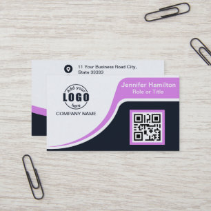 Carte De Visite Professional Black Purple ajoutez votre logo QR Co