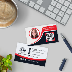 Carte De Visite Professional Black Red ajoutez votre logo QR Code