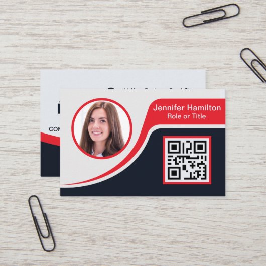 Carte De Visite Professional Black Red ajoutez votre logo QR Code (Devant/Arrière en situation)