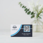 Carte De Visite Professional Blue ajoutez votre logo QR Code (Debout devant)
