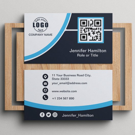 Carte De Visite Professional Blue ajoutez votre logo QR Code