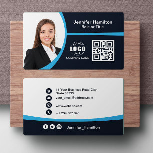 Carte De Visite Professional Blue ajoutez votre logo QR Code