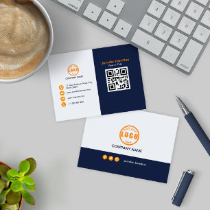 Carte De Visite Professional Blue Orange ajoutez votre logo QR Cod