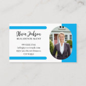 Carte De Visite Professional Blue Real Estate Agent Photo (Dos)