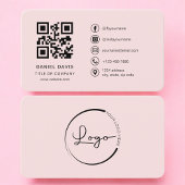 Carte De Visite Professional Blush Pink Logo QR Code
